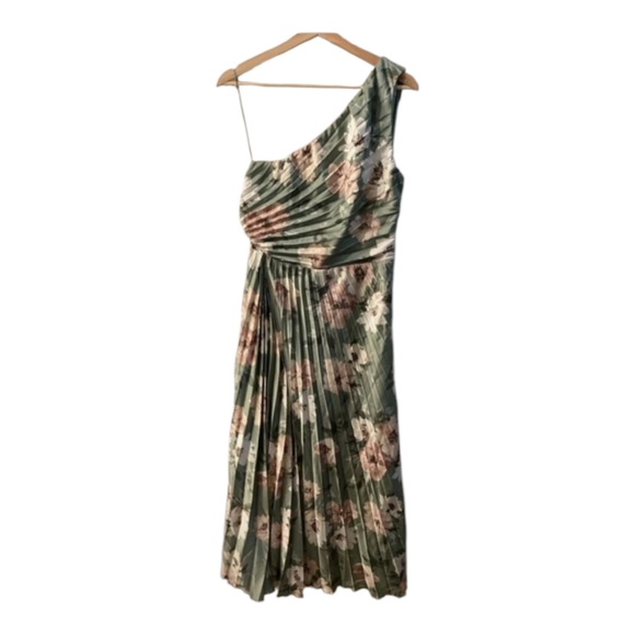 Abercrombie & Fitch Giselle Pleated One Shoulder Green Floral Maxi Dress Size M - Picture 2 of 16